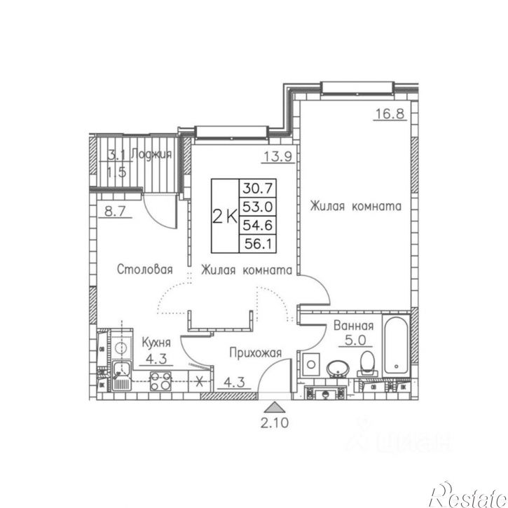 2-комн квартира в новом доме ул Расула Гамзатова, 7 1,  д. 7 1,  к. 1