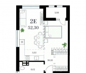 1-комн, 52 кв м, этаж 13/25 ул Леонова, 54 2