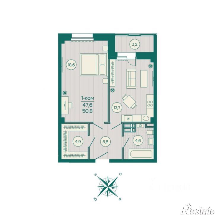 1-комн квартира в новом доме Русская улица, 5А,  д. 5А