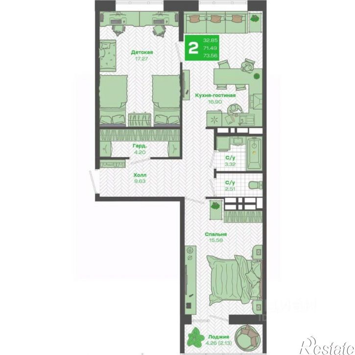 2-комн квартира в новом доме ул Нейбута, 135 15,  д. 135 15,  к. 15