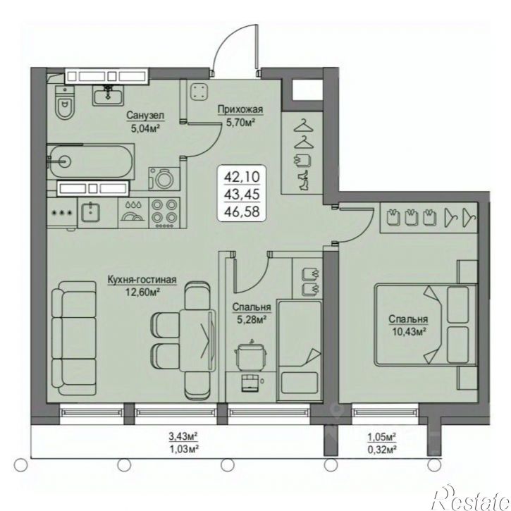2-комн квартира в новом доме ул Мыс Кунгасный, 2,  д. 2