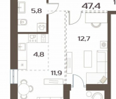 1-комн, 46 кв м, этаж 1/9 улица Слуцкого, 5А/3