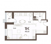 1-комн, 40 кв м, этаж 16/24 улица Слуцкого, 5А/13