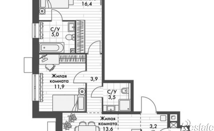3-комн квартира в новом доме улица Адмирала Горшкова, 2 с1,  д. 2 с1