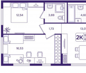 2-комн, 66 кв м, этаж 9/17 улица Борисенко, 100Е с3