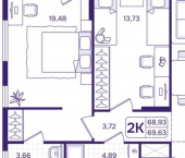 2-комн, 70 кв м, этаж 8/17 улица Борисенко, 100Е с3