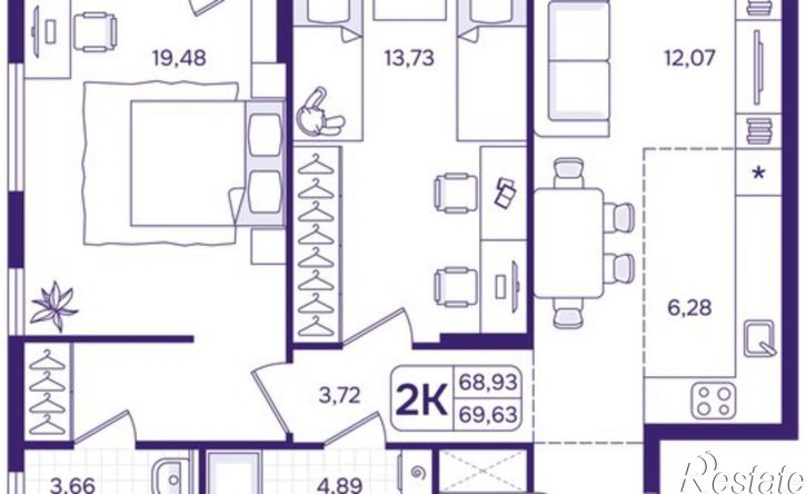 2-комн квартира в новом доме улица Борисенко, 100Е с3,  д. 100Е с3