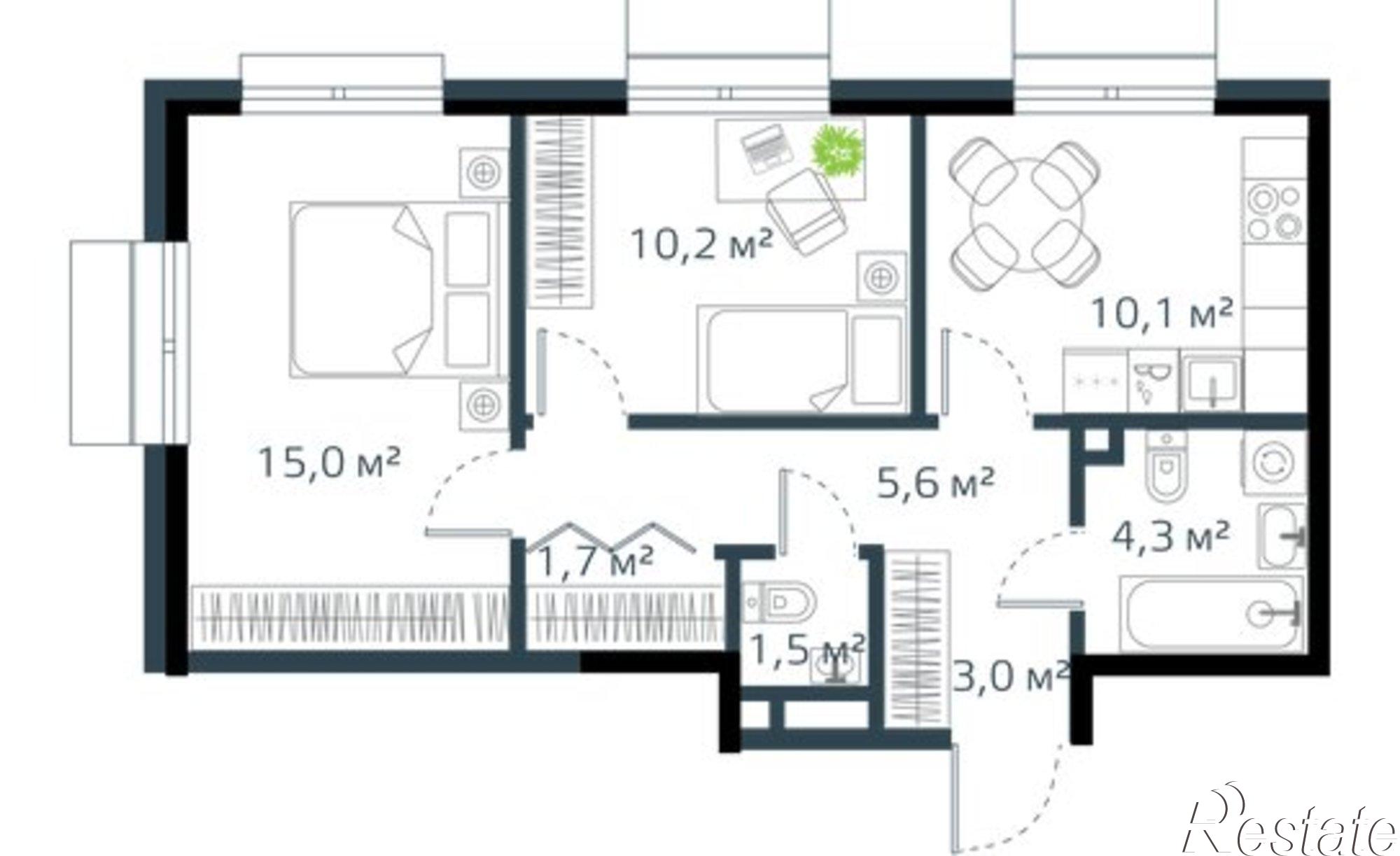 Купить квартиру за 9 703 480 рублей на улица Басаргина, 6 к1