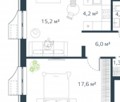 2-комн, 49 кв м, этаж 12/17 улица Басаргина, 3 к1