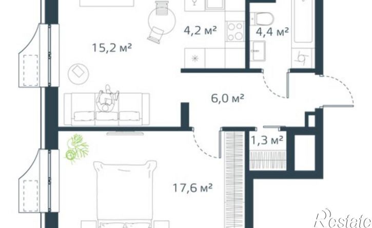 2-комн квартира в новом доме улица Басаргина, 3 к1,  д. 3 к1