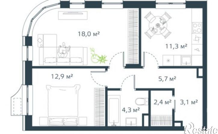 2-комн квартира в новом доме улица Басаргина, 3 к1,  д. 3 к1