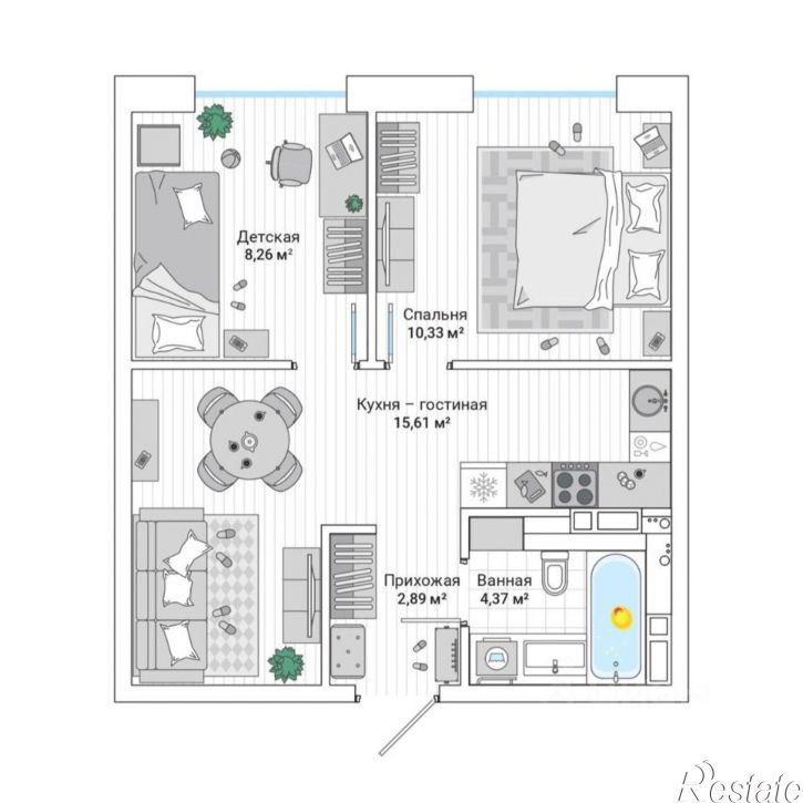 2-комн квартира в новом доме улица Нейбута, 137 с2,  д. 137 с2