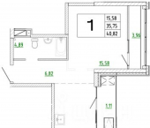 1-комн, 40 кв м, этаж 4/23 Бежецкая улица, 1 с2