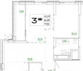 3-комн, 71 кв м, этаж 7/23 Бежецкая улица, 1 с2