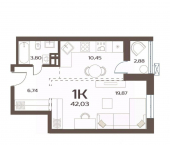 1-комн, 42 кв м, этаж 3/24 улица Слуцкого, 5А с4