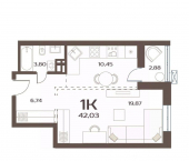 1-комн, 42 кв м, этаж 2/24 улица Слуцкого, 5А с4