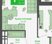 1-комн, 39 кв м, этаж 20/25 Ленинский район