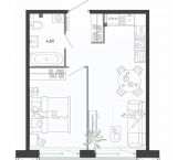 1-комн, 45 кв м, этаж 2/3 Бархатная улица