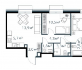 3-комн, 64 кв м, этаж 13/17 улица Басаргина, 7 к1