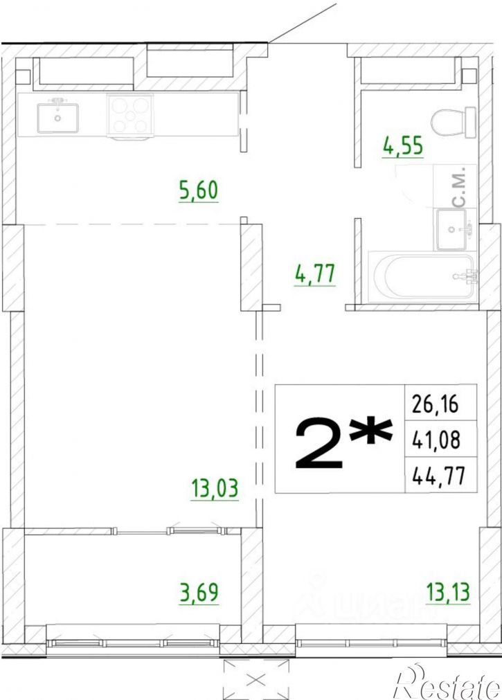 2-комн квартира в новом доме ул Калинина, 102,  д. 102