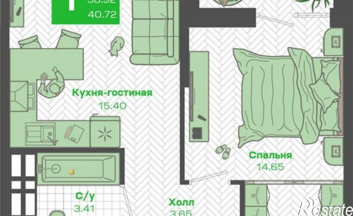 1-комн квартира в новом доме Ленинский район