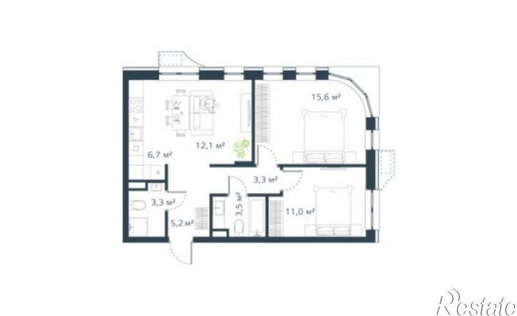 3-комн квартира в новом доме улица Басаргина, 3 к1,  д. 3 к1