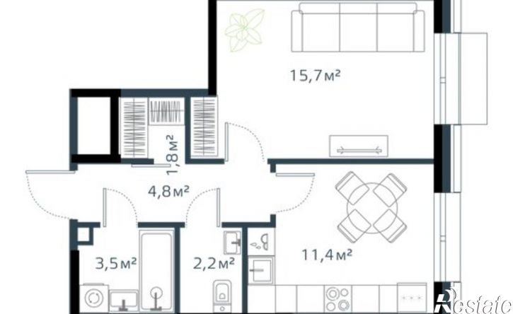 1-комн квартира в новом доме улица Басаргина, 7 к1,  д. 7 к1