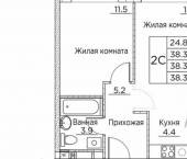 2-комн, 38 кв м, этаж 2/23 ул Расула Гамзатова, 7 3