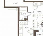2-комн, 56 кв м, этаж 14/24 улица Слуцкого, 5А с4