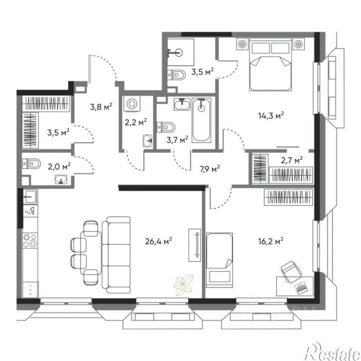 2-комн квартира в новом доме улица Басаргина, 8/1 к2,  д. 8/1 к2