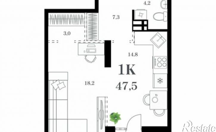 1-комн квартира улица Леонова, 54 к1/1,  д. 54 к1/1