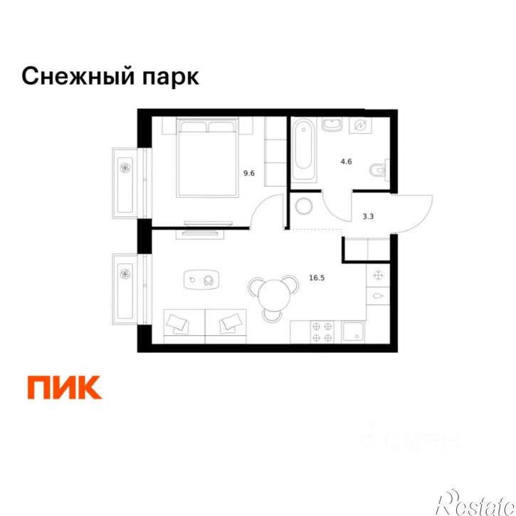 1-комн квартира в новом доме ЖК Снежный Парк, 3