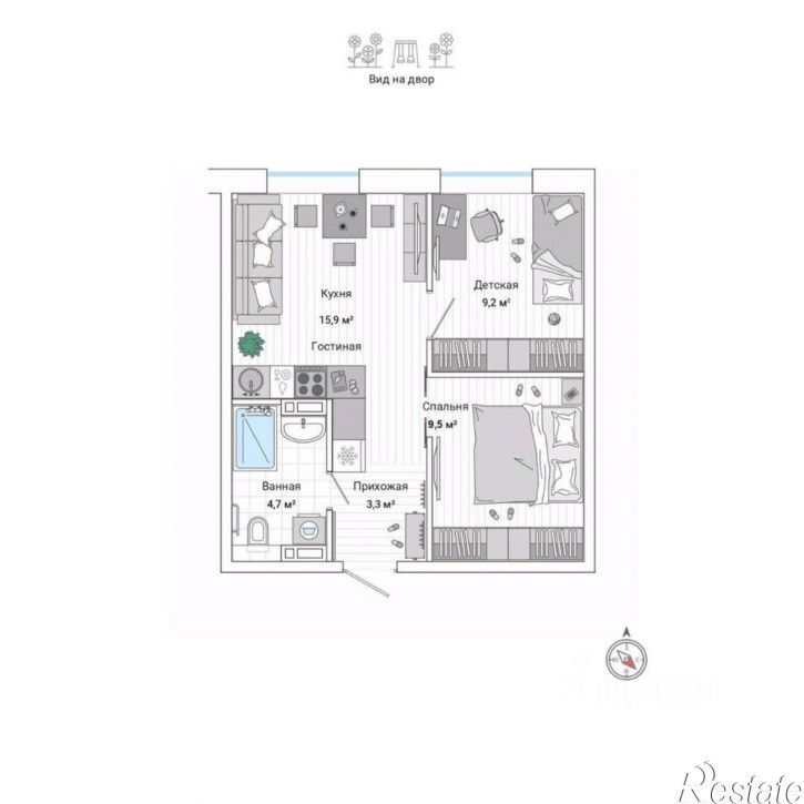 2-комн квартира в новом доме улица Нейбута