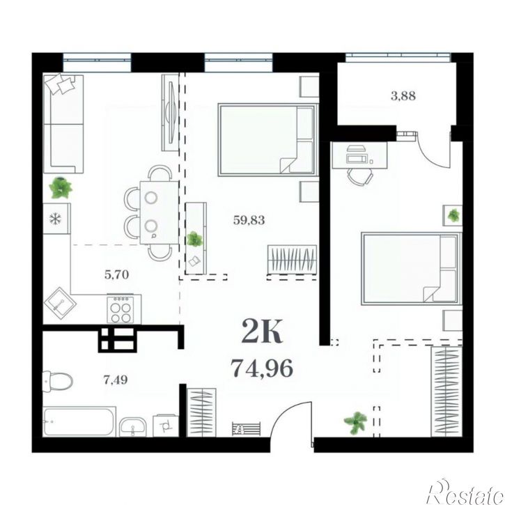 2-комн квартира в новом доме ул Леонова, 54 2,  д. 54 2,  к. 2