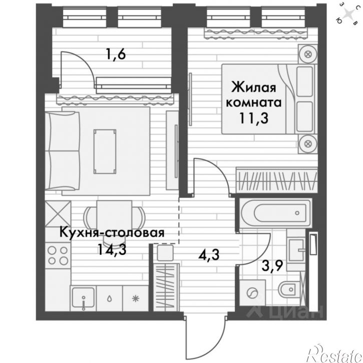1-комн квартира в новом доме ул Крылова, 10/1,  д. 10/1