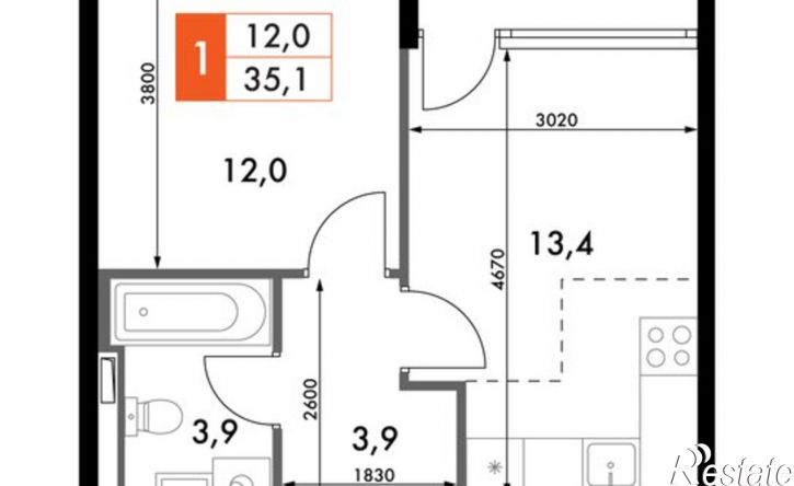 1-комн квартира в новом доме ул Крылова, 10/1,  д. 10/1