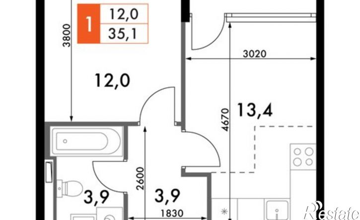 1-комн квартира в новом доме ул Крылова, 10/1,  д. 10/1