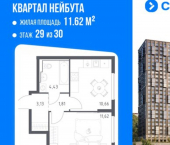 1-комн, 32 кв м, этаж 29/30 Ленинский район