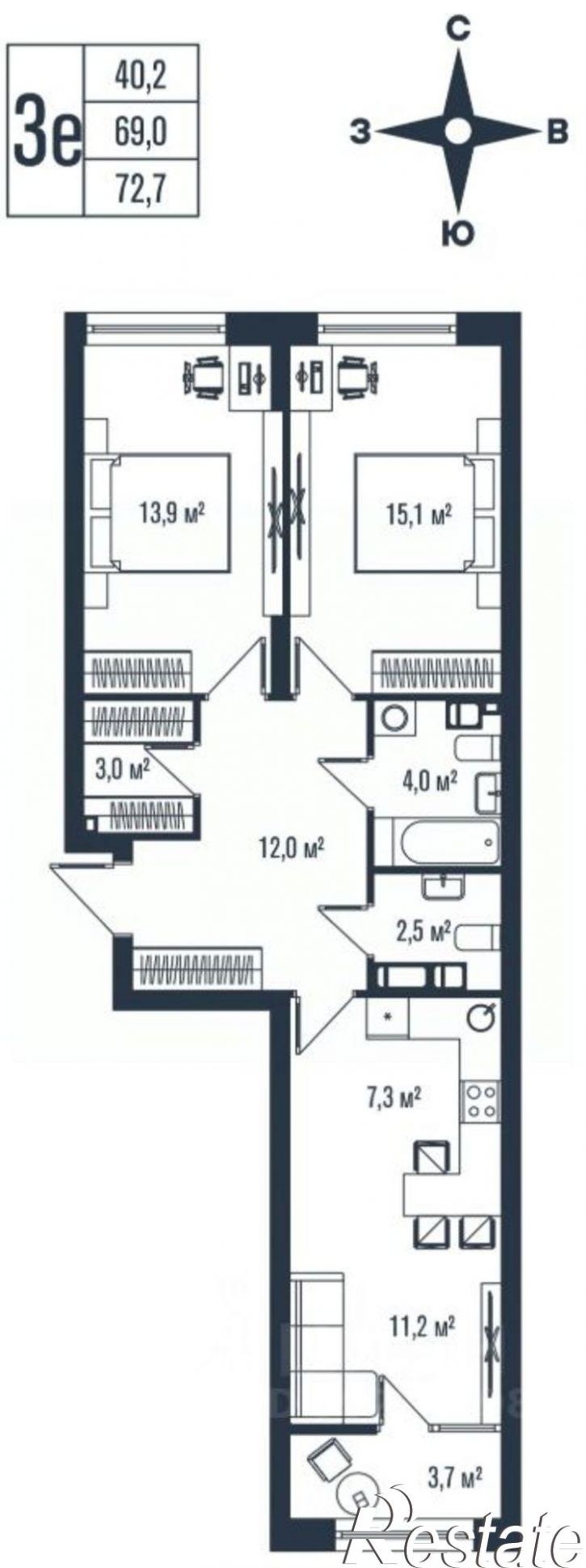 3-комн квартира в новом доме ул Днепровская, 19А,  д. 19А