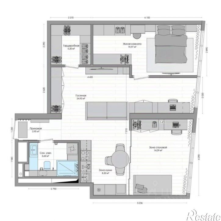 3-комн квартира в новом доме улица Нейбута