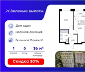1-комн, 36 кв м, этаж 5/25 улица Зелёный Бульвар, 17