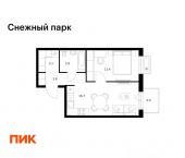 1-комн, 39 кв м, этаж 8/25 ЖК Снежный Парк, 3