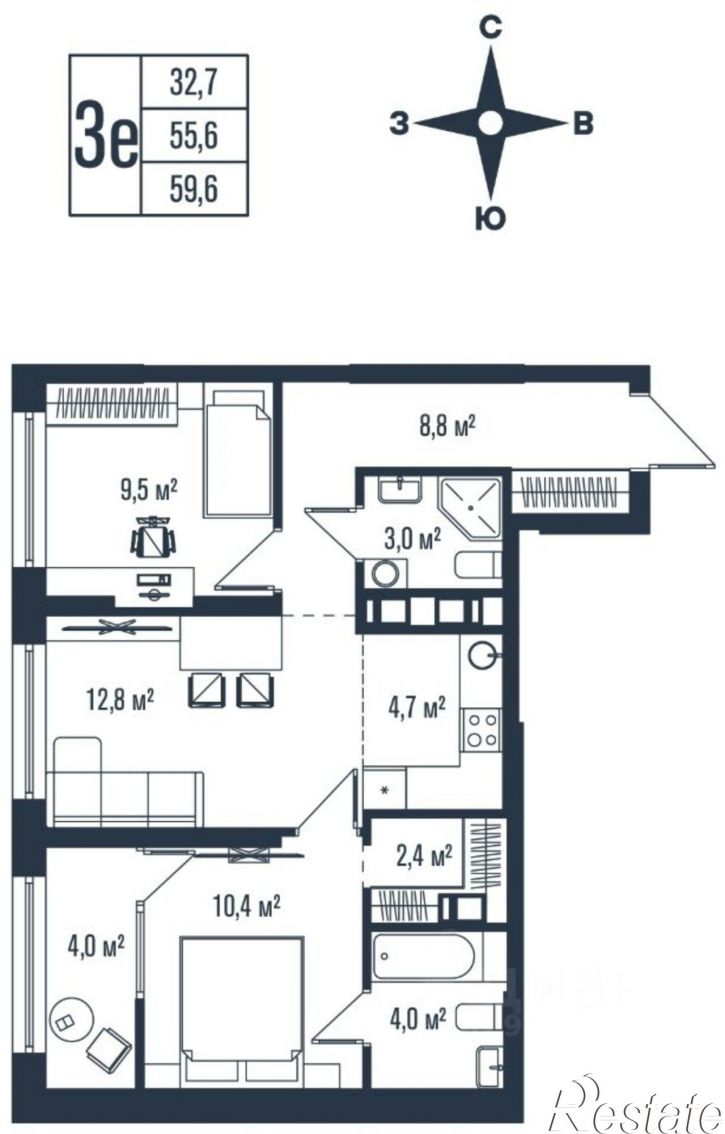 3-комн квартира в новом доме ул Днепровская, 19А,  д. 19А