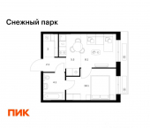 1-комн, 31 кв м, этаж 21/25 ЖК Снежный Парк, 3