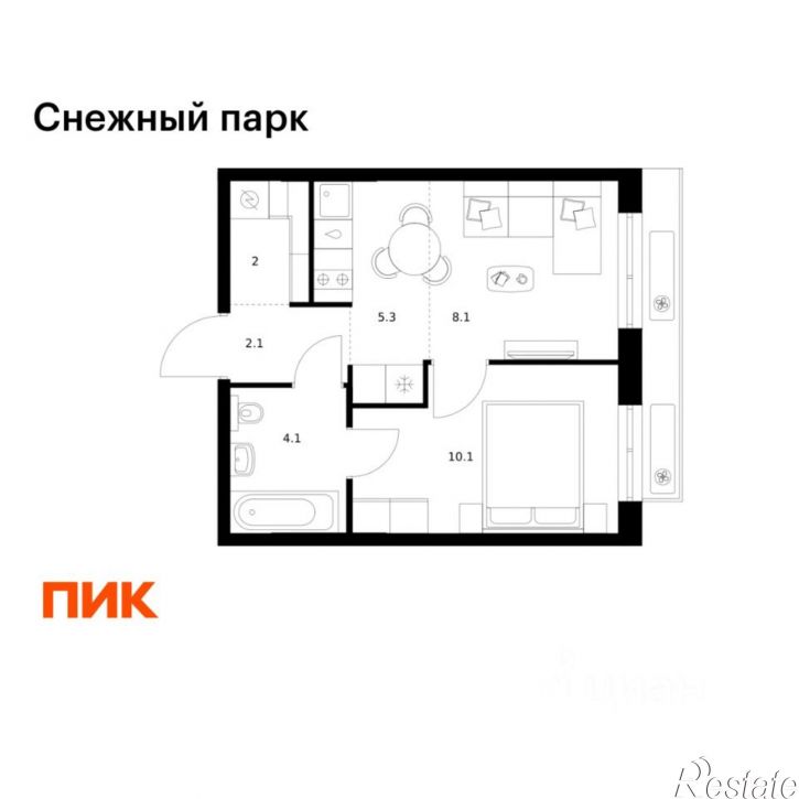 1-комн квартира в новом доме ЖК Снежный Парк, 3