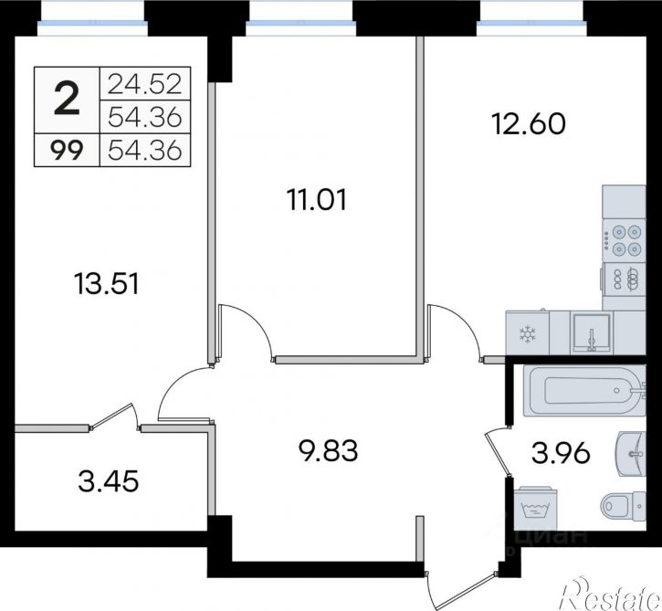 2-комн квартира в новом доме ул Тухачевского, 80 2,  д. 80 2,  к. 2