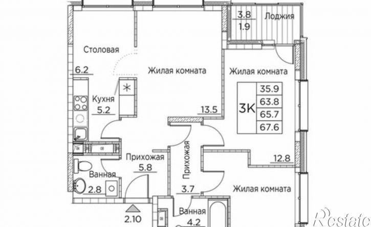 3-комн квартира в новом доме ул Расула Гамзатова, 7 2,  д. 7 2,  к. 2