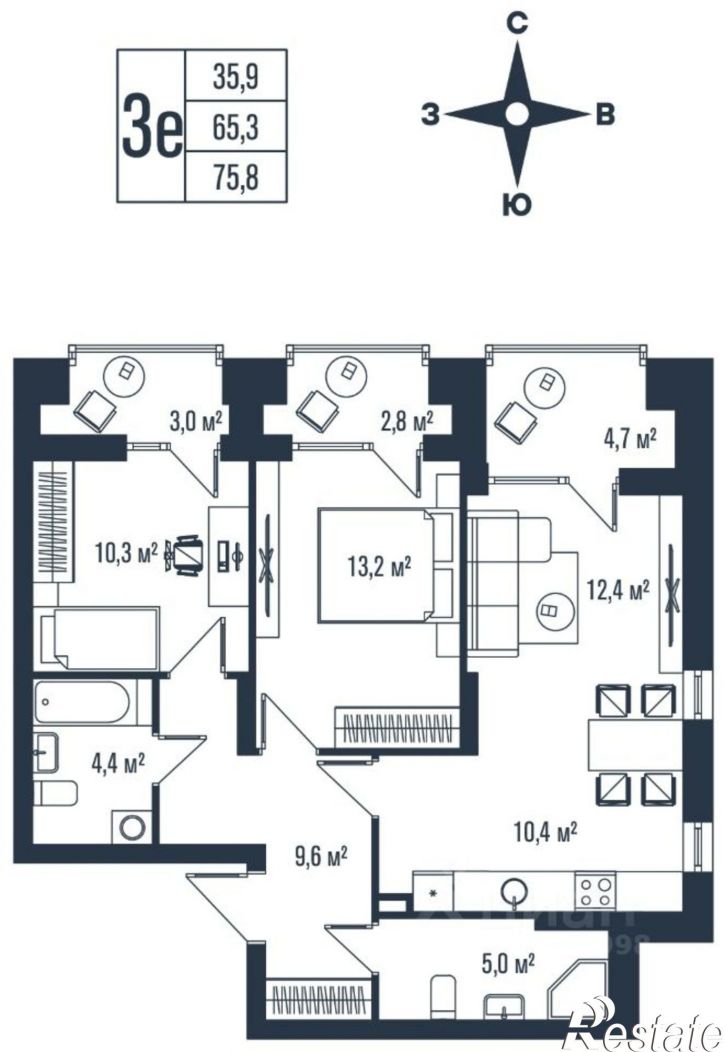 3-комн квартира в новом доме ул Днепровская, 19А,  д. 19А