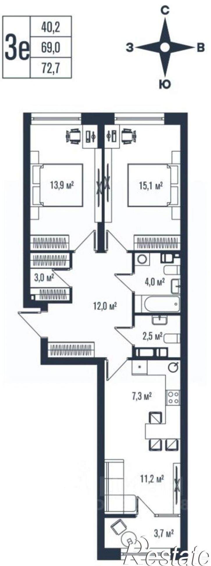 3-комн квартира в новом доме ул Днепровская, 19А,  д. 19А