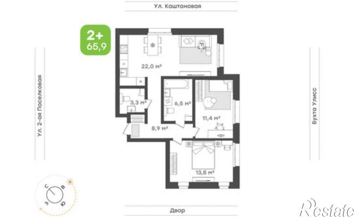 2-комн квартира в новом доме ул 3-я Поселковая, 16/1,  д. 16/1